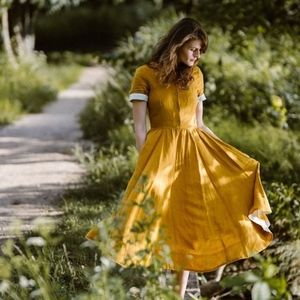 Mustard Yellow Son De Flor Linen Peter Pan Collar Dress